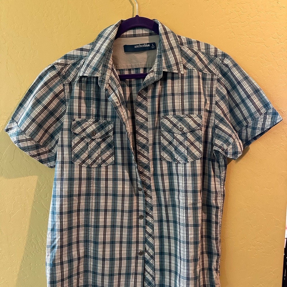 Anchor Blue Casual Button Down Shirt Large